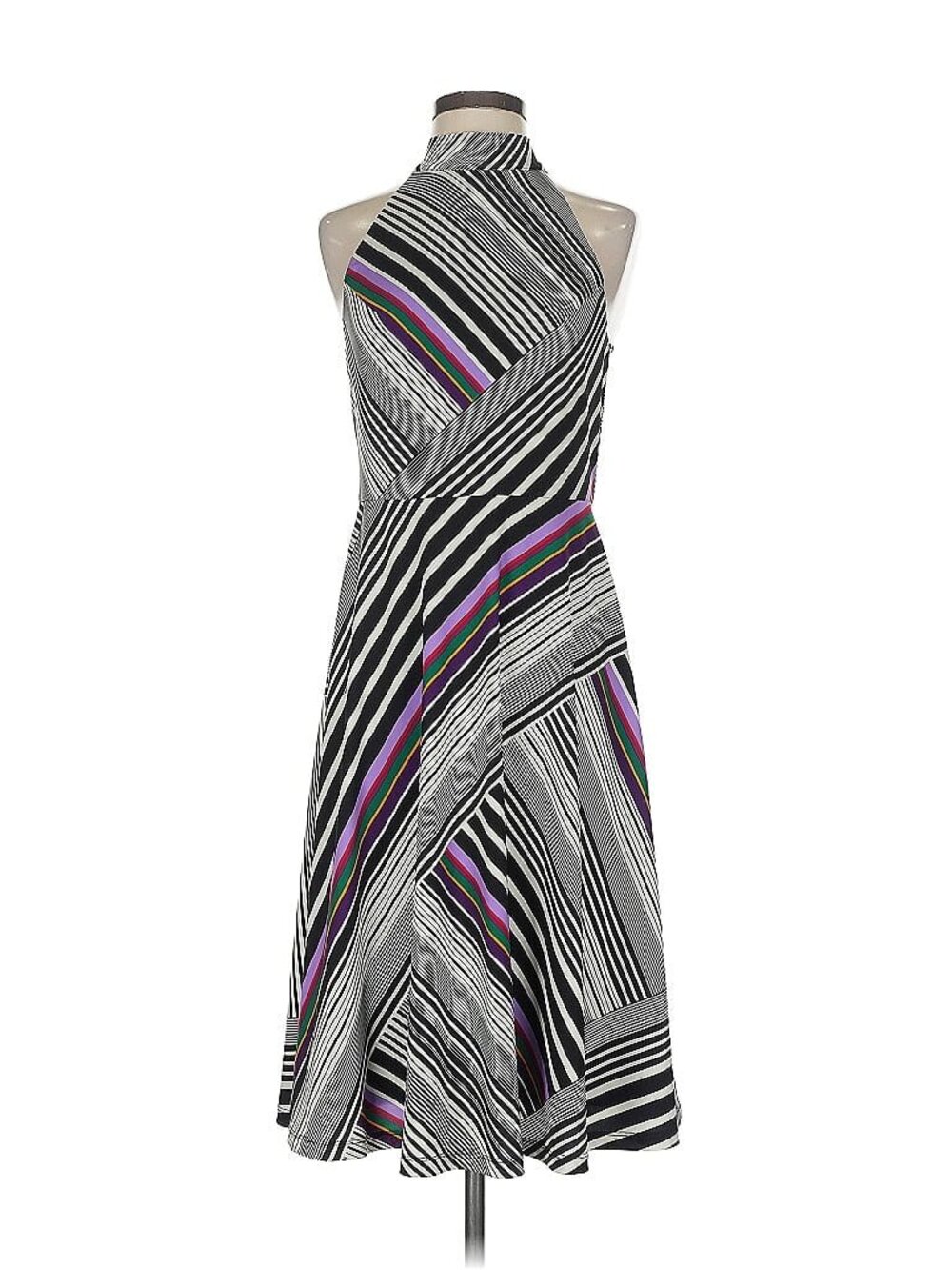 Trina Turk Halter Cocktail Dress Multi Stripe Size 4 - Picture 3 of 7